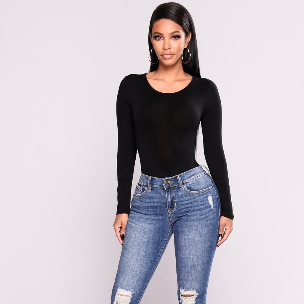 Fashion Nova Long Sleeve Bodysuit in Black